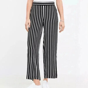 Ann Taylor LOFT Wide Leg Cropped Pants City Chic Striped Black White Small